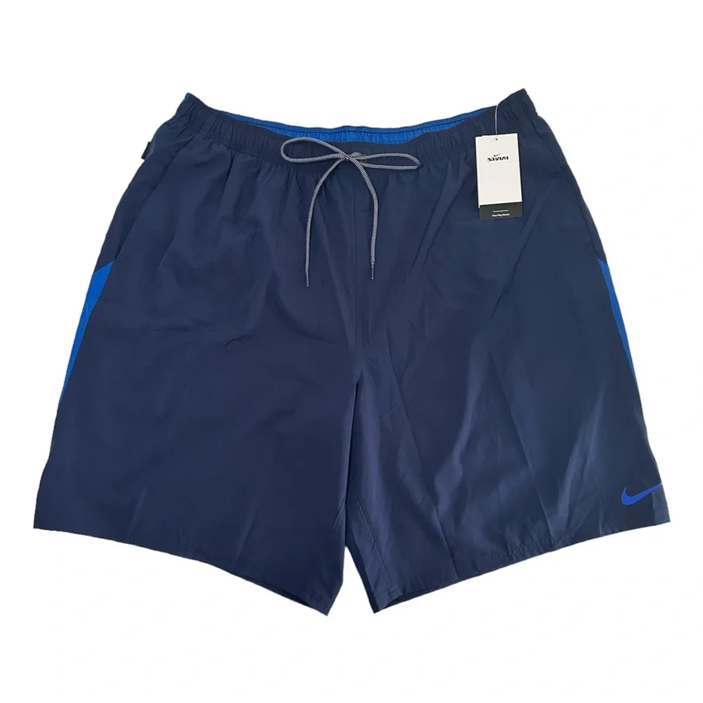 NWT Nike Men's Swim Trunks 4XLT Contend Water-Repellent Colorblocked Navy Blue - Picture 2 of 13